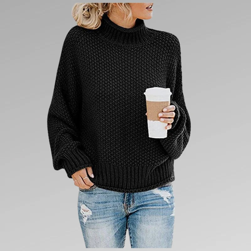 Women's loose knit sweater for winter, featuring a soft and cozy pullover design in a casual style, perfect for staying warm and fashionable. 2