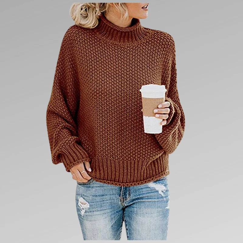 Women's loose knit sweater for winter, featuring a soft and cozy pullover design in a casual style, perfect for staying warm and fashionable. 3