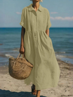 Women's maxi dress featuring a smocked waist and pintuck detailing, made from an elegant linen blend, perfect for summer occasions. 8