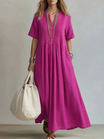 Women's maxi dress featuring a split neck and pintuck details, crafted from a breathable linen blend for ultimate summer comfort. 0