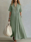 Women's maxi dress featuring a split neck and pintuck details, crafted from a breathable linen blend for ultimate summer comfort. 1