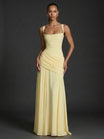 Women's Maxi Dress with Square Neckline and Ruched Bodice – Elegant Formal Dress for Weddings and Special Occasions 0