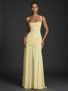 Women's Maxi Dress with Square Neckline and Ruched Bodice – Elegant Formal Dress for Weddings and Special Occasions 0