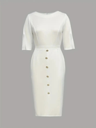 Women's midi dress featuring a tailored fit, stylish button detail, and elegant split sleeves, perfect for formal occasions. 4