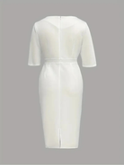 Women's midi dress featuring a tailored fit, stylish button detail, and elegant split sleeves, perfect for formal occasions. 5