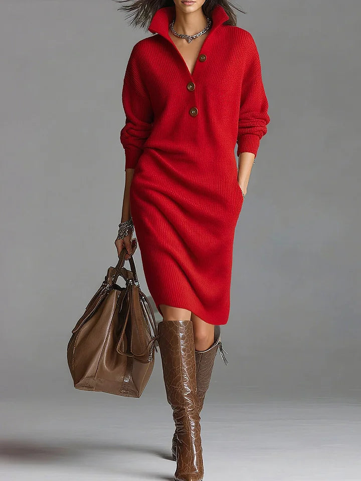 Women's midi dress featuring a button front and ribbed texture, perfect for elegant formal occasions, work, and events. 1