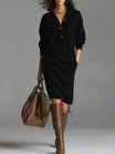 Women's midi dress featuring a button front and ribbed texture, perfect for elegant formal occasions, work, and events. 3