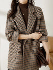 Women's oversized blazer coat featuring a stylish double-breasted closure in houndstooth wool-effect tweed, perfect for a chic and sophisticated look. 0