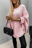 Women's oversized sweater featuring batwing sleeves and a stylish crew neck, crafted from soft knit fabric for a cozy fit, perfect for casual outings or lounging at 3