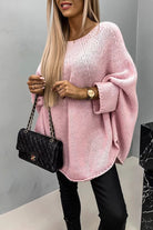 Women's oversized sweater featuring batwing sleeves and a stylish crew neck, crafted from soft knit fabric for a cozy fit, perfect for casual outings or lounging at 3