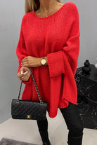 Women's oversized sweater featuring batwing sleeves and a stylish crew neck, crafted from soft knit fabric for a cozy fit, perfect for casual outings or lounging at 4
