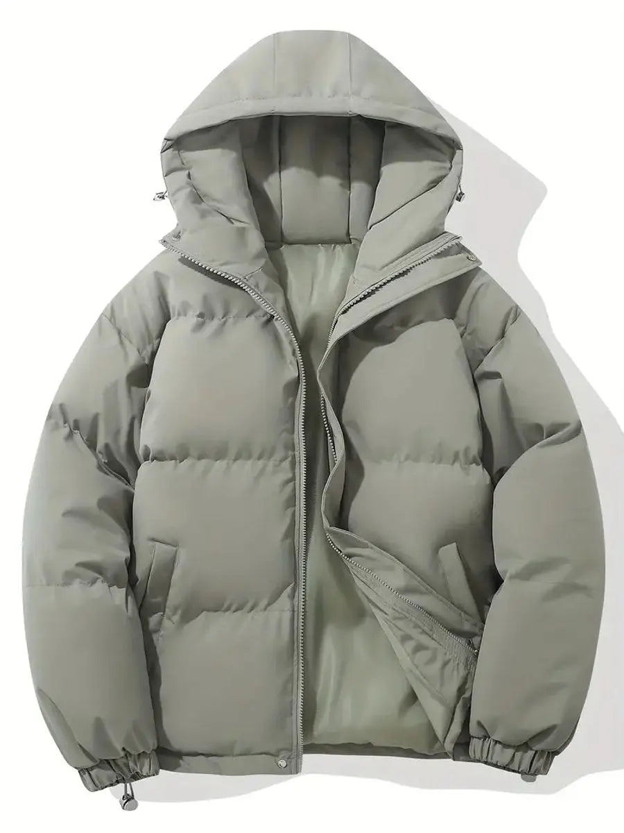 Women's black puffer jacket with hood and zip pockets, featuring a quilted design, suitable for cold weather, available in sizes S-3XL. 5