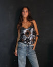 Women’s Sleeveless Sequin Top With V Neck And Thin Straps