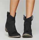 Women's suede western boots featuring a low heel and round toe, perfect for versatile everyday wear and stylish comfort. 3