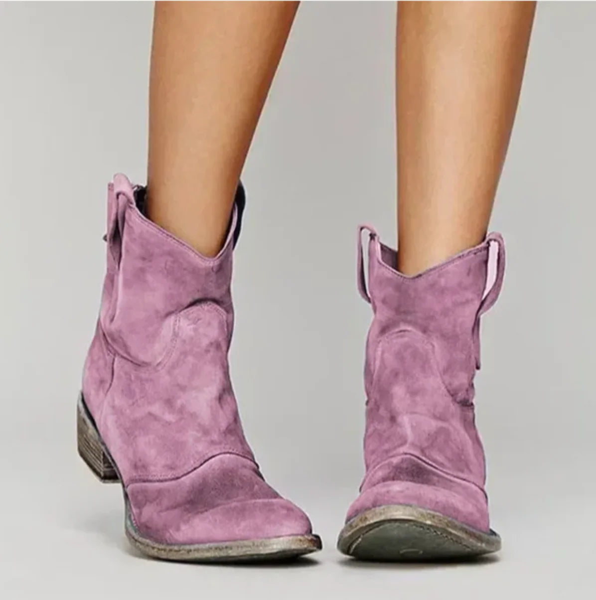 Women's suede western boots featuring a low heel and round toe, perfect for versatile everyday wear and stylish comfort. 5