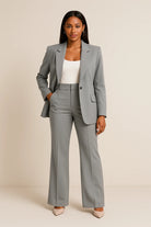 Women's tailored fit suit set in elegant autumn winter style, featuring a structured design perfect for work and formal events. 3