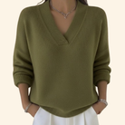 Women's V-Neck Long Sleeve Sweater in soft knit, featuring a relaxed fit ideal for versatile layering in any wardrobe. 2