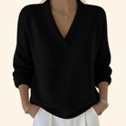 Women's V-Neck Long Sleeve Sweater in soft knit, featuring a relaxed fit ideal for versatile layering in any wardrobe. 3
