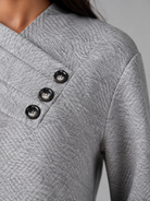Women's sweater featuring an asymmetric shawl collar and stylish button detail, crafted from soft textured knit for ultimate comfort and warmth. 3