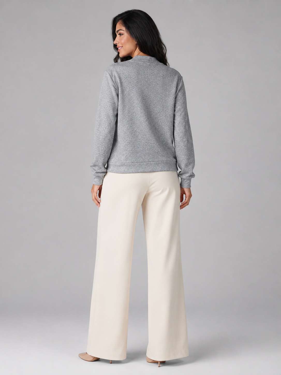 Women's sweater featuring an asymmetric shawl collar and stylish button detail, crafted from soft textured knit for ultimate comfort and warmth. 6