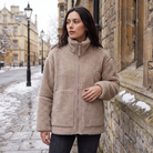 Women's Teddy Fleece Jacket in oversized fit with full-length zip and front pockets, perfect for cozy layering in colder weather. 1