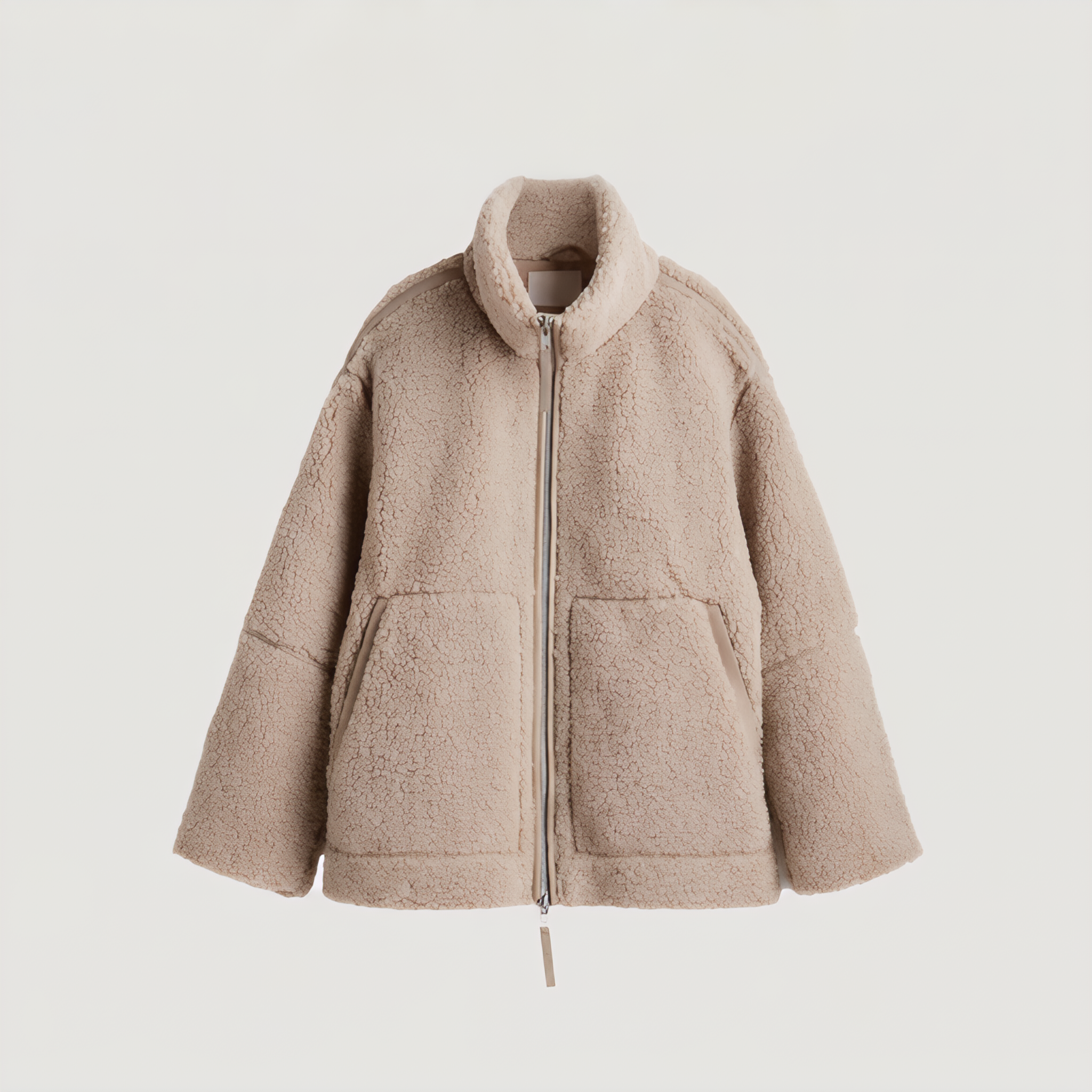 Women's Teddy Fleece Jacket in oversized fit with full-length zip and front pockets, perfect for cozy layering in colder weather. 5