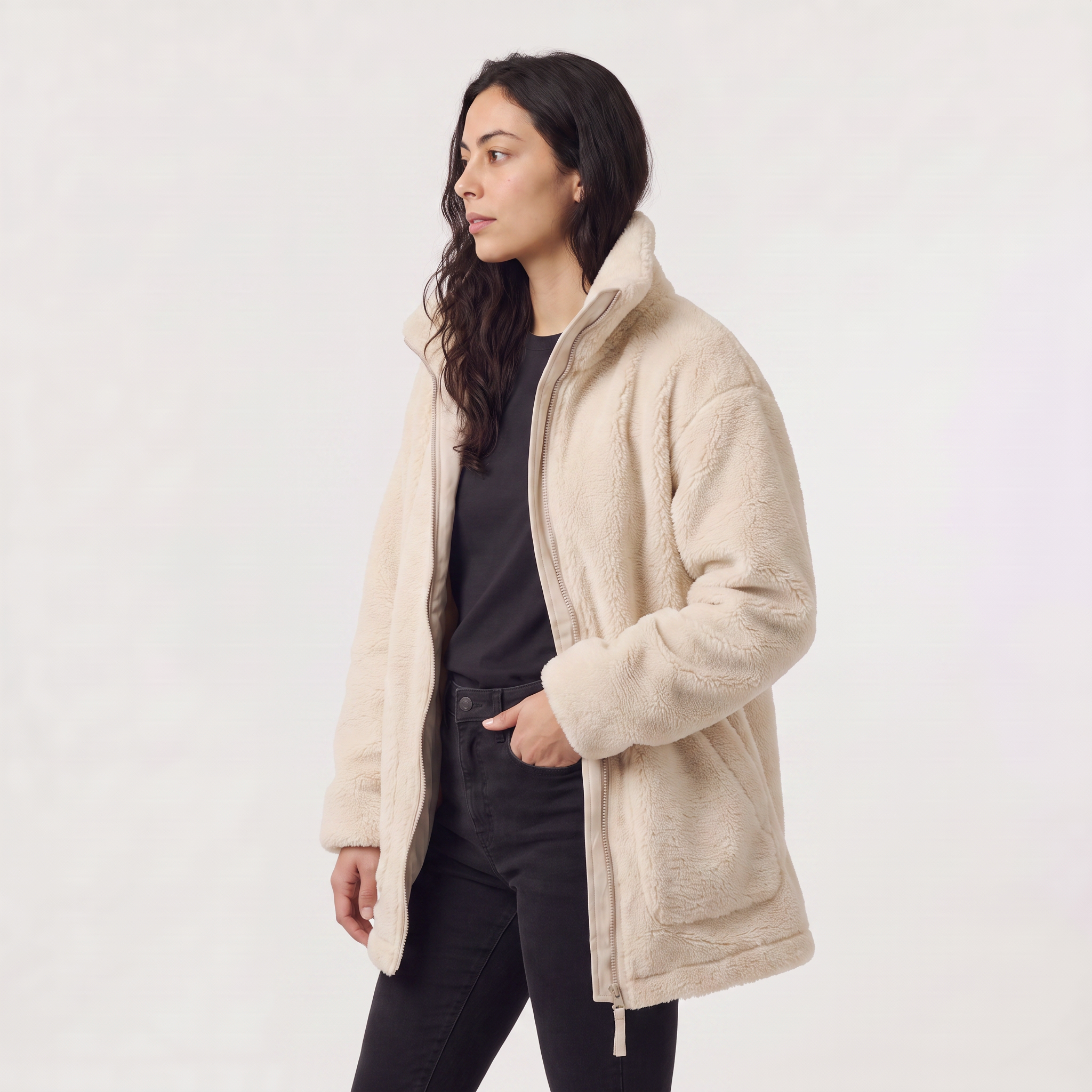 Women's Teddy Fleece Jacket featuring a two-way zip and high collar, designed for a relaxed fit and ultimate comfort, perfect for cozy layering during colder months 2