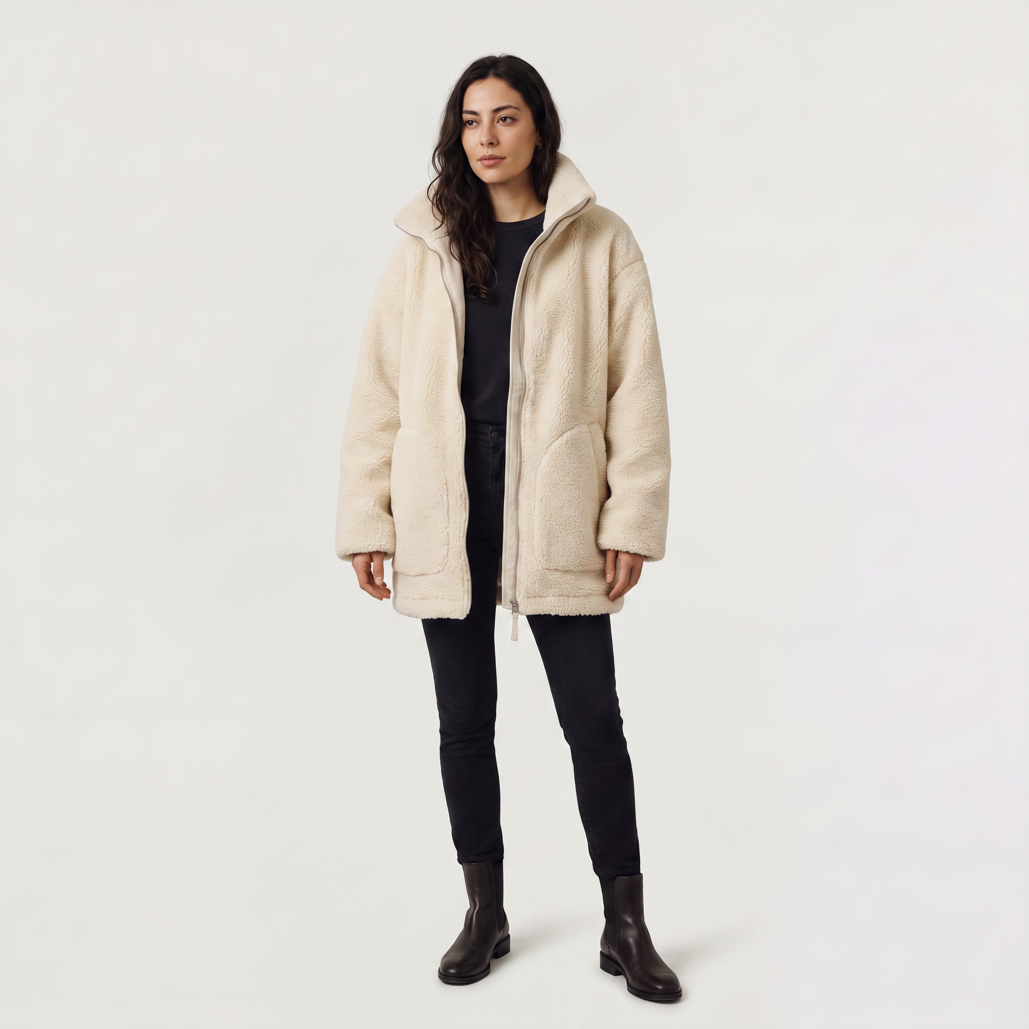 Women's Teddy Fleece Jacket featuring a two-way zip and high collar, designed for a relaxed fit and ultimate comfort, perfect for cozy layering during colder months 4