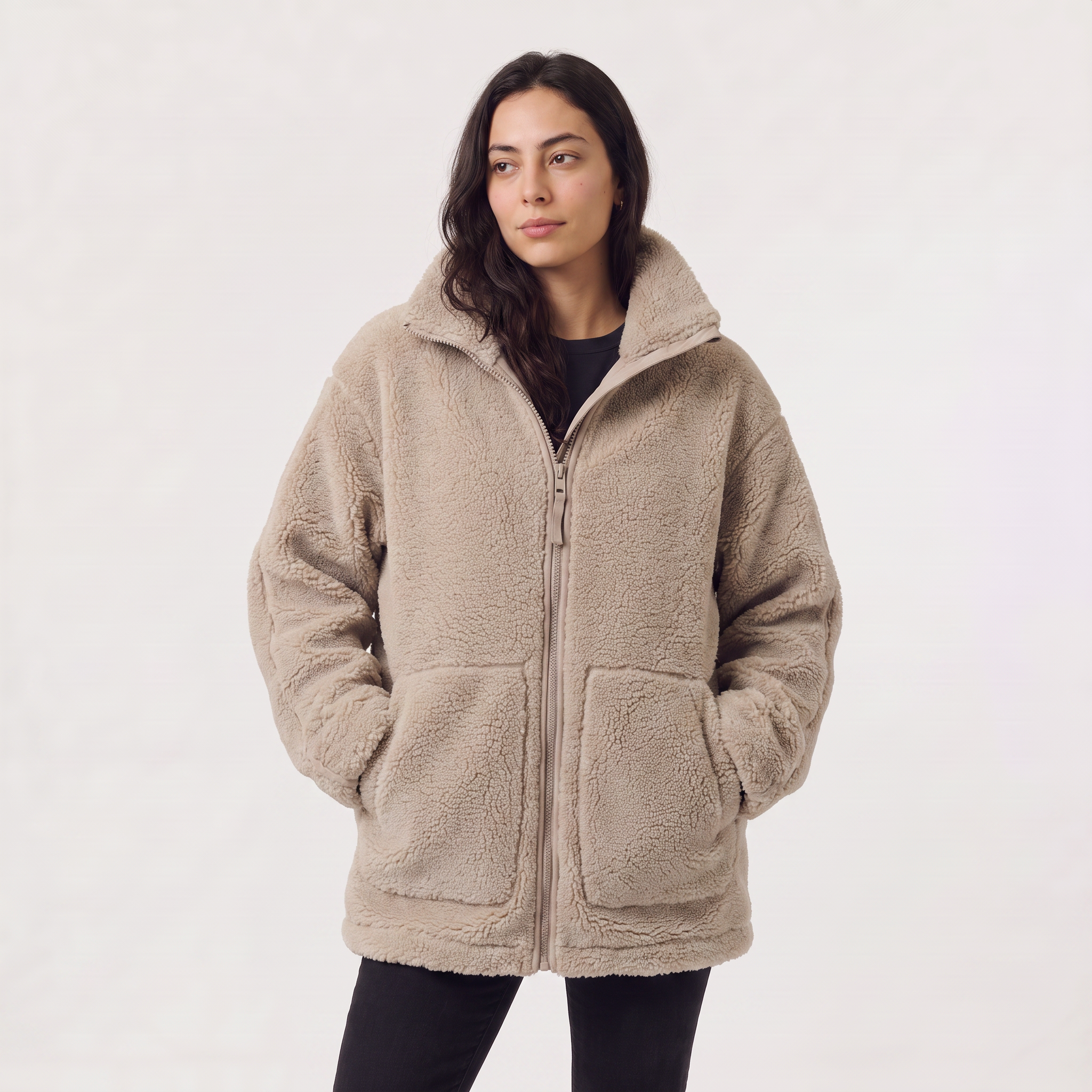 Women's Teddy Fleece Jacket featuring a two-way zip and high collar, designed for a relaxed fit and ultimate comfort, perfect for cozy layering during colder months 5