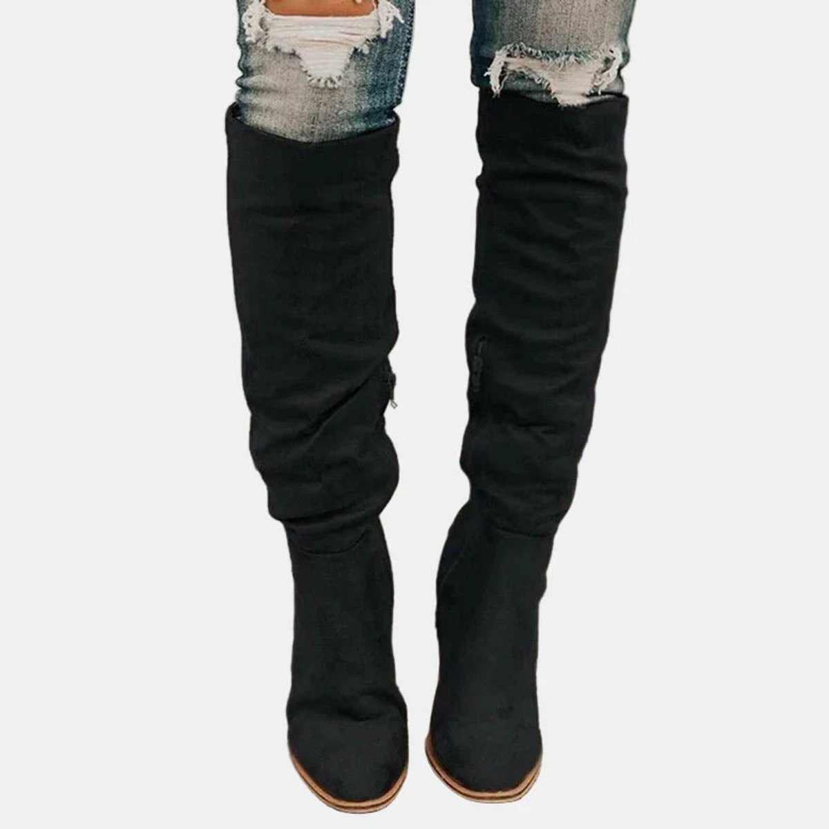 Women's thigh high boots featuring a cushioned insole and block heel, designed with a sleek over-the-knee silhouette for stylish comfort. 1