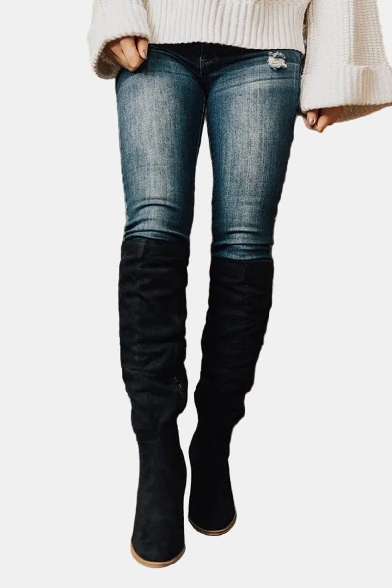 Women's thigh high boots featuring a cushioned insole and block heel, designed with a sleek over-the-knee silhouette for stylish comfort. 3