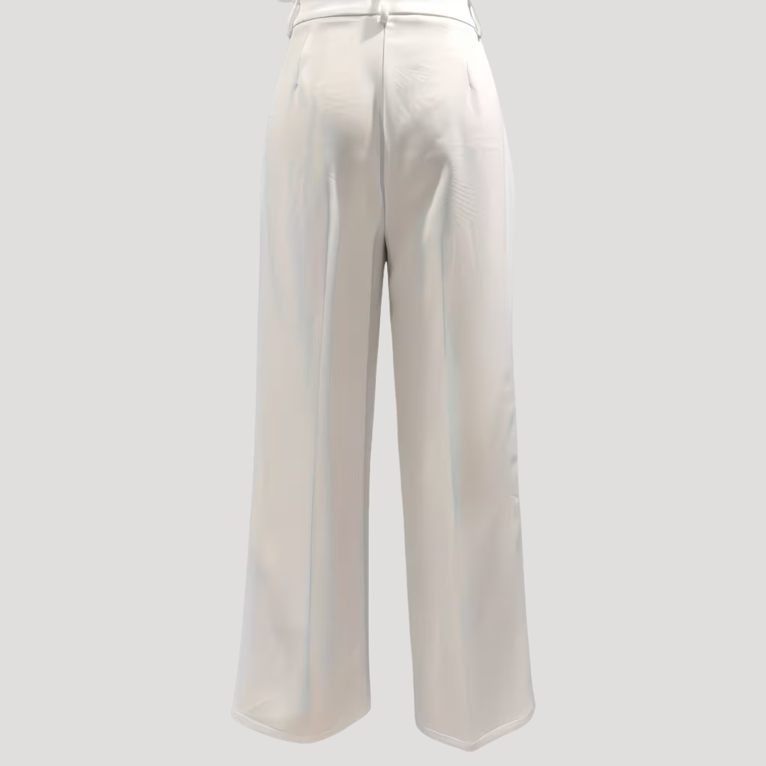 Women's wide leg pants with a high waist, featuring functional pockets, elegantly tailored in a stylish black and white design. 1