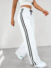 Women's Wide Leg Trousers with Adjustable Drawstring Waist and Sporty Side Stripes – Airy Casual Pants 4