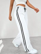 Women's Wide Leg Trousers with Adjustable Drawstring Waist and Sporty Side Stripes – Airy Casual Pants 4