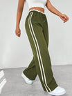 Women's Wide Leg Trousers with Adjustable Drawstring Waist and Sporty Side Stripes – Airy Casual Pants 7