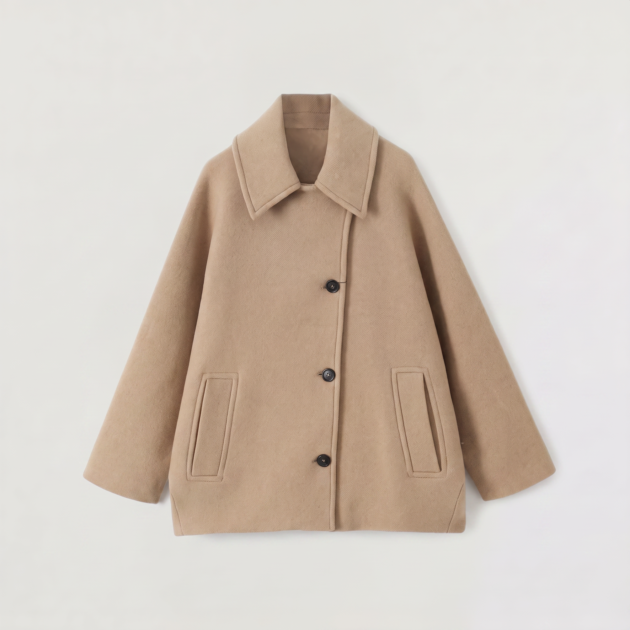 Women’s oversized wool blend coat featuring front button fastening, perfect for winter fashion and warmth. 6