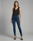 Elegant women's camisole top featuring a V-neckline and wide straps, crafted from luxurious satin fabric for a relaxed fit, perfect for layering or wearing alone 1