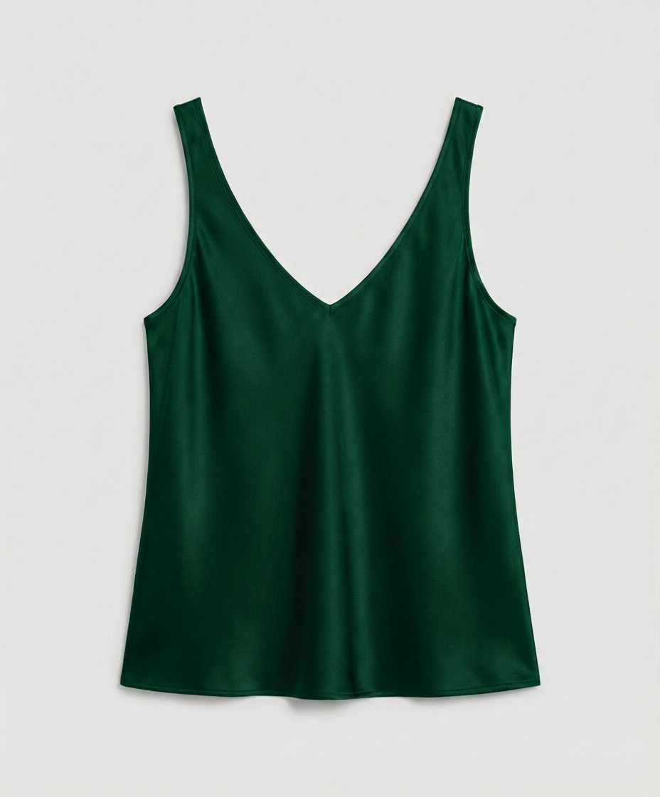 Elegant women's camisole top featuring a V-neckline and wide straps, crafted from luxurious satin fabric for a relaxed fit, perfect for layering or wearing alone 3