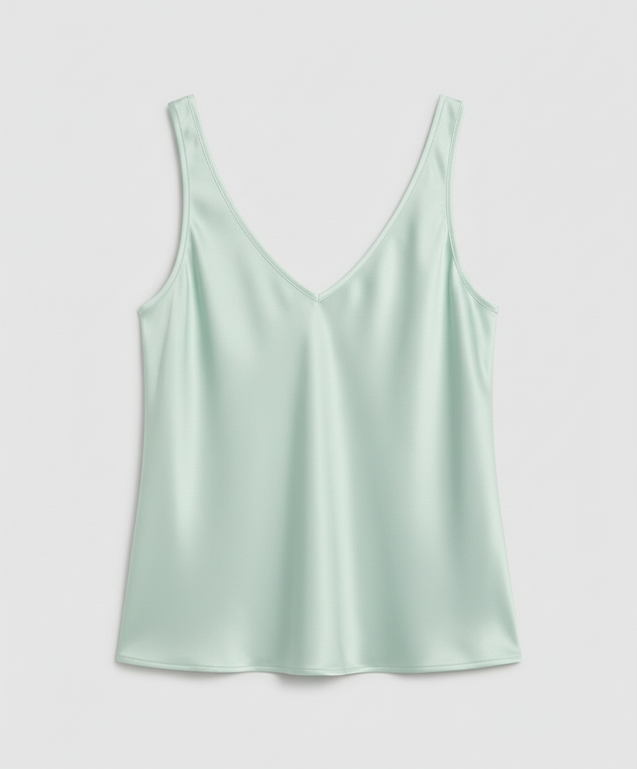 Elegant women's camisole top featuring a V-neckline and wide straps, crafted from luxurious satin fabric for a relaxed fit, perfect for layering or wearing alone 7