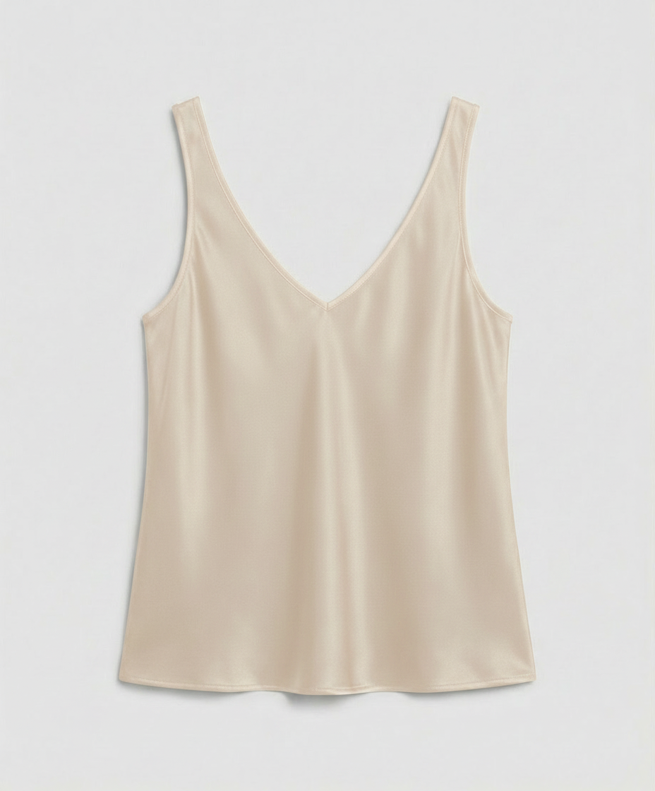 Elegant women's camisole top featuring a V-neckline and wide straps, crafted from luxurious satin fabric for a relaxed fit, perfect for layering or wearing alone 8