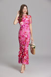 Womens elegant midi length dress featuring floral embroidery and a high neckline, perfect for summer wedding guests. 10