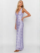 Womens Floral Wedding Guest Dress with V-Neckline in Elegant Purple – Perfect for Formal Occasions 3