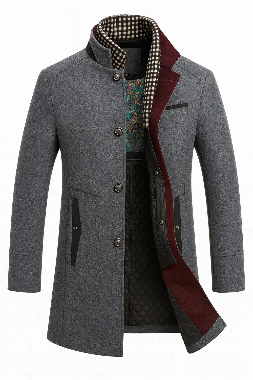 Elegant wool blend overcoat featuring a modern design, perfect for stylish warmth and insulation during cold weather. 3