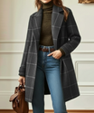 Elegant women's wool check coat featuring a soft lining and stylish lapel collar, perfect for winter outerwear. 3