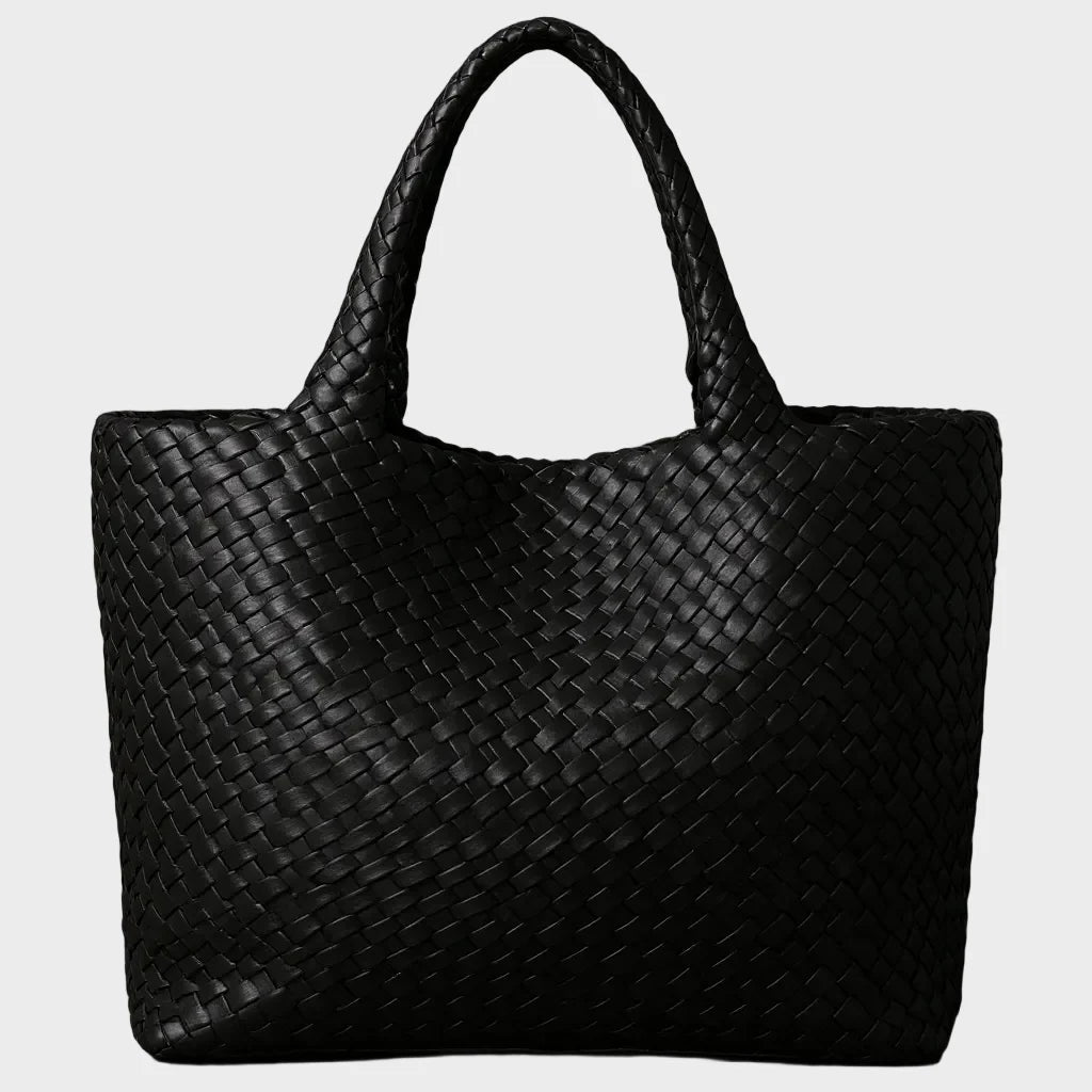 Woven leather tote bag featuring a spacious interior and comfortable handles, perfect for daily use and stylish outings. 7