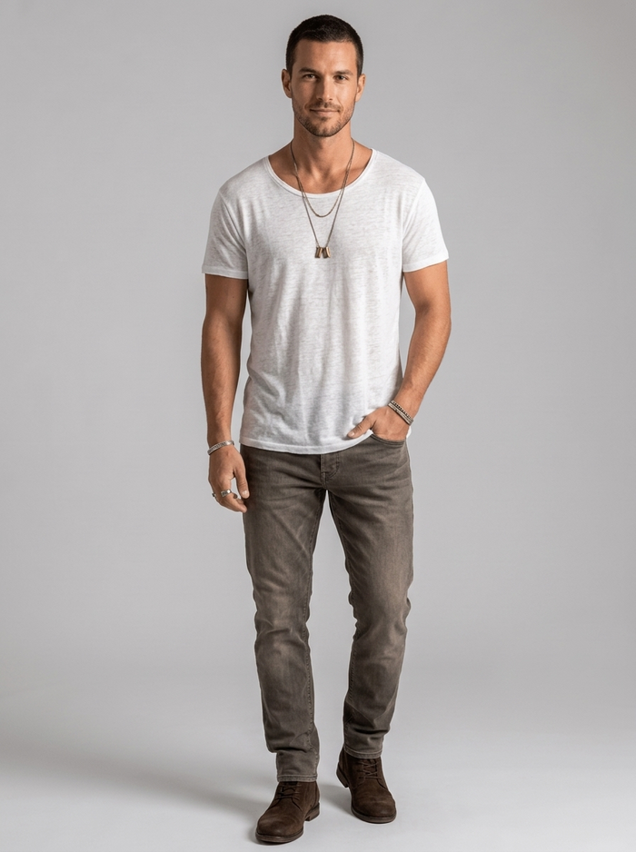 Men's Cotton T-Shirt with Crew Neck and Short Sleeves – Comfortable Straight Fit for Casual Wear